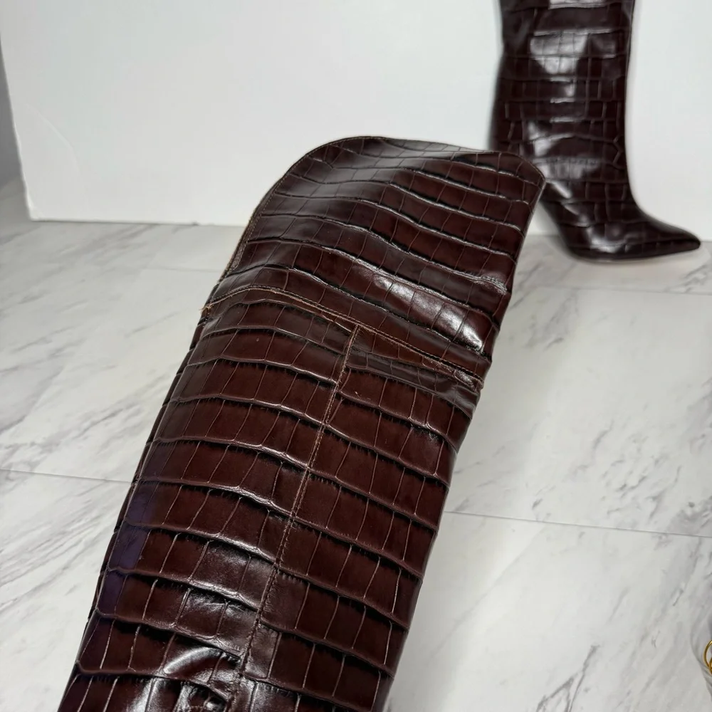 Schutz Maryana Brown Crocodile Over The Knee Boot 5 1/2 B